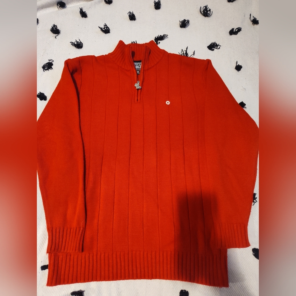 Red Ribbed Sweater with Zipper - Picture 2 of 5